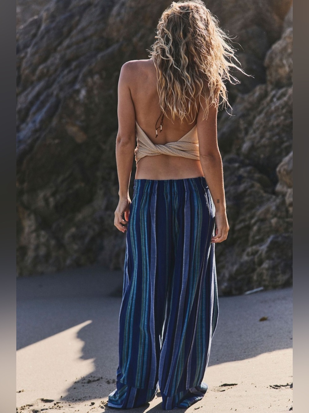 NWOT Free People Blue Striped Wide-Leg Pants - Picture 4 of 15